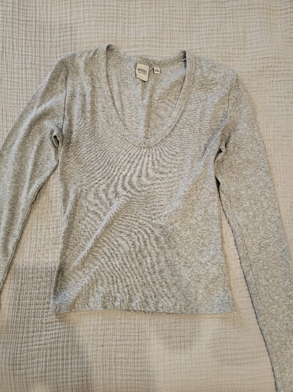 Aritzia Light Heather Gray Ribbed Scoop Neck Top